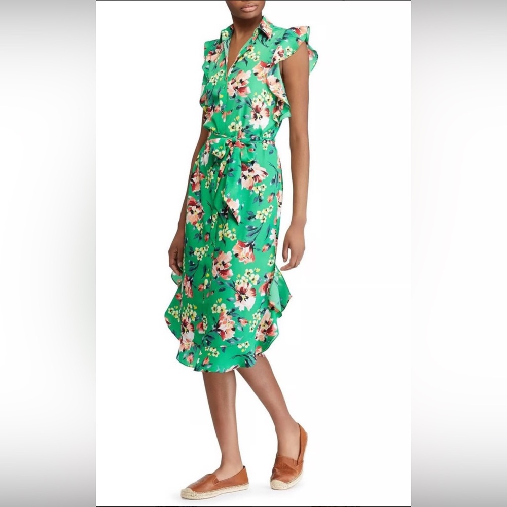 Ralph Lauren Ruffled Floral Shirtdress - Size 8